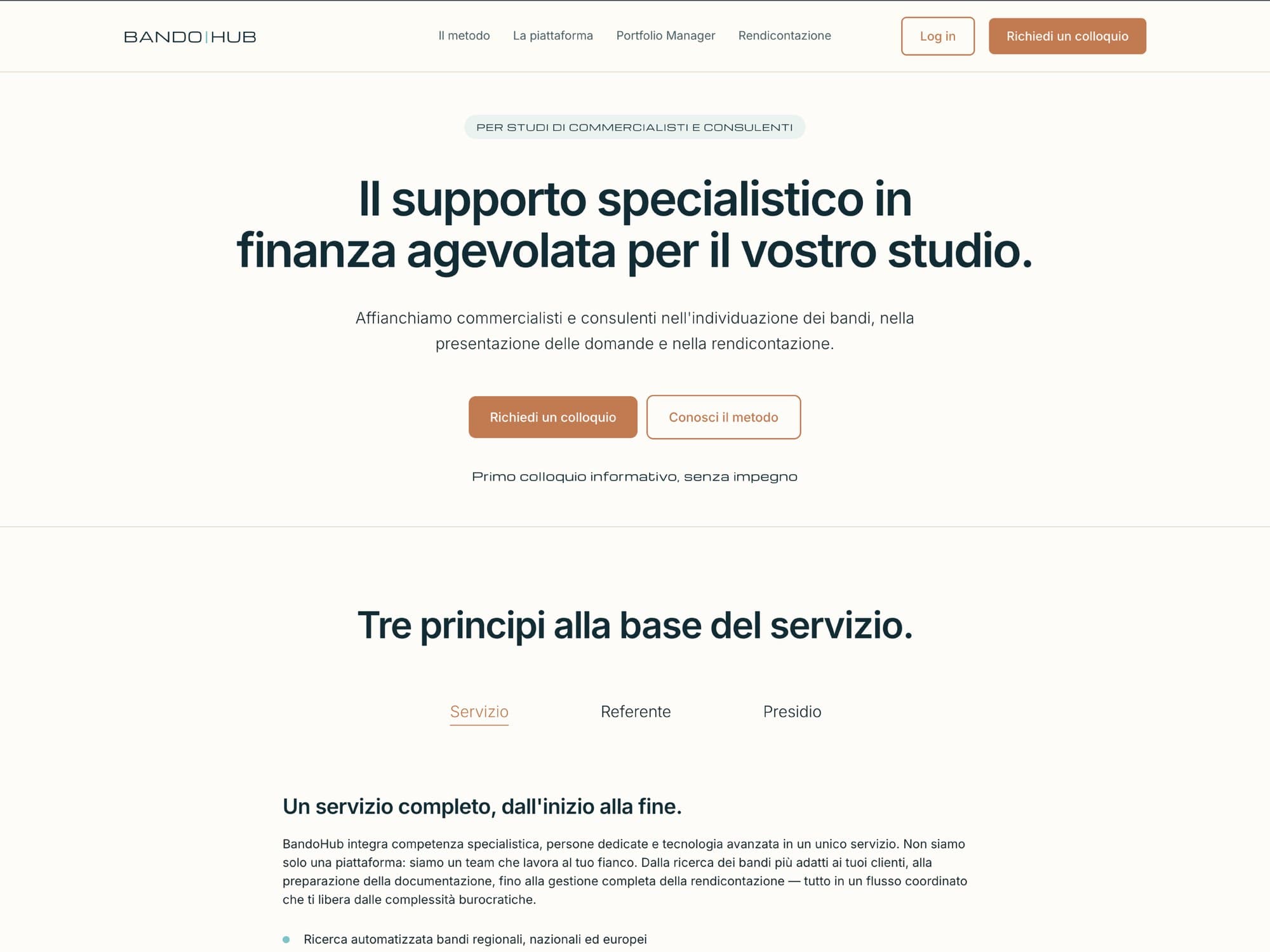Il sito BandoHub — supporto specialistico in finanza agevolata